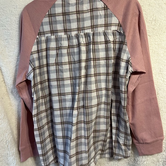 Peach Love California Pink and Gray Plaid Button Down Shirt - Picture 2 of 5